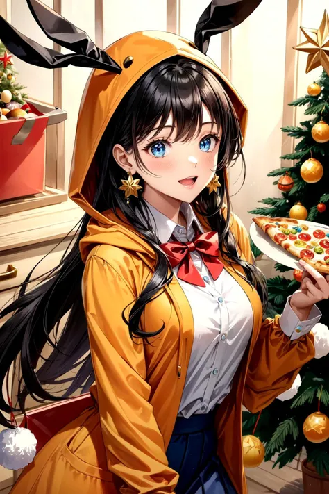 red bow,blue brooch,pizza box,yellow bowtie,orange hoodie,happy easter,holly,trick or treat,christmas tree,cat hat,happy valentine,holding sack,bunny earrings,release date,white necktie,pom pom earrings,setsubun,reindeer hood,mother's day,