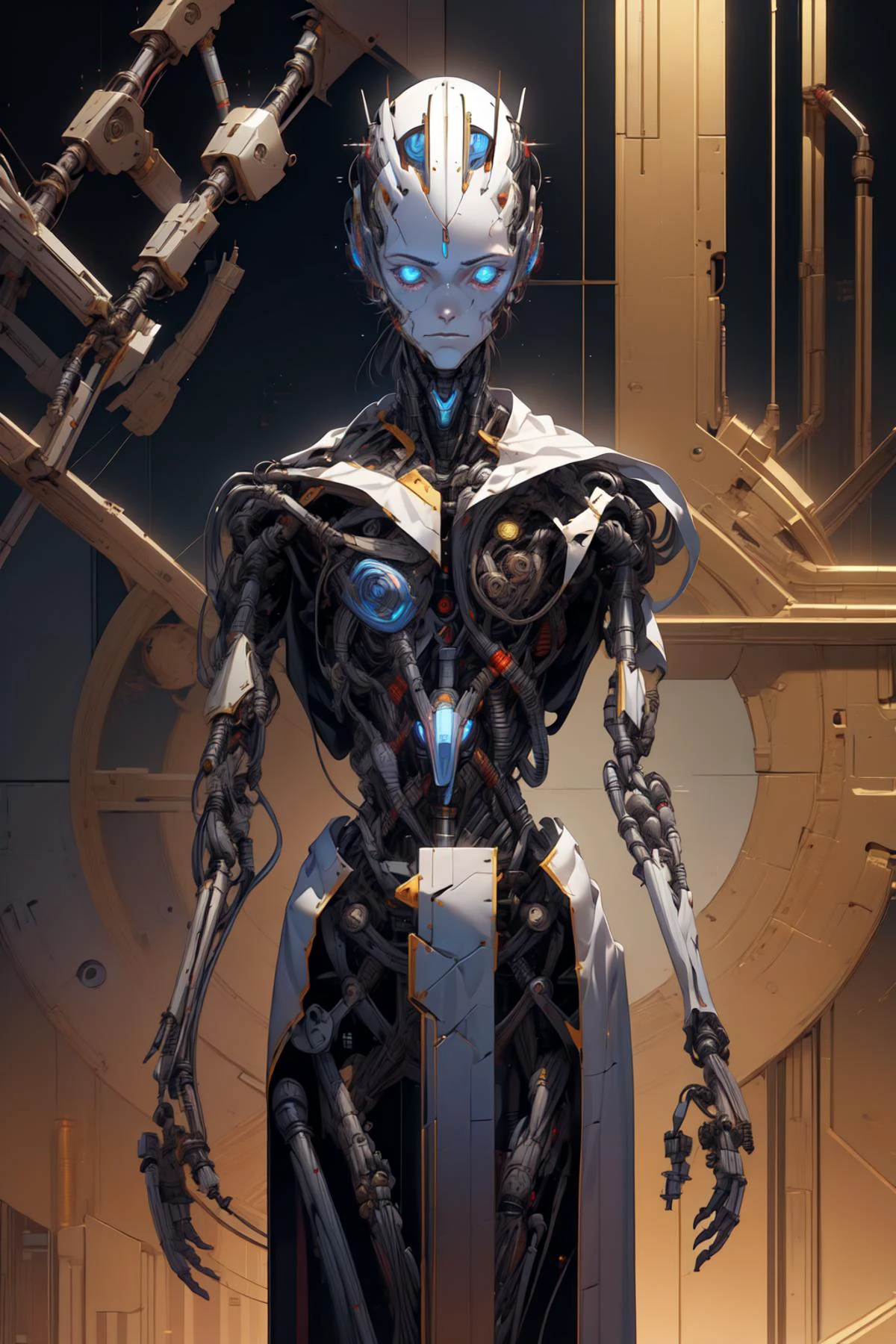 breathtaking full shot, full body, broken, (hacked arm:1.4), facing viewer, looking at viewer, dynamic pose, <lora:reelmech1v2:1> reelmech, (mechanical parts:1.5), missing parts, leaking oil, damaged <lora:1mechabare:1> <lora:wrenchsmechs:0.3> wrenchsmechs, glowing blue mecha, <lora:Futuristicbotv.2:0.5> futubot , masterpiece, award-winning, professional, highly detailed