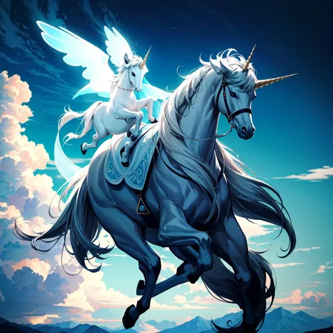 bioluminescence,unicorn floating in the clouds,