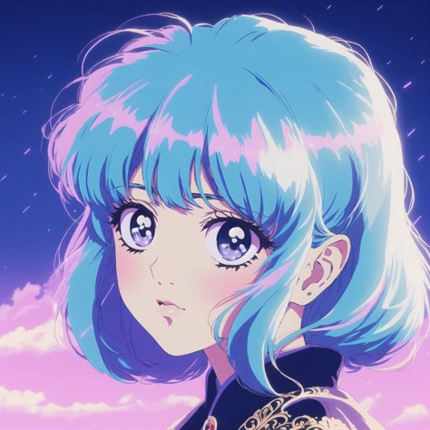 <lora:retro3:1>, muted pastel colors, retro anime, 1990s anime, 1980s anime, brush strokes,
portrait, #beautiful perfect symmetrical face, 4k, 1girl, intricate cute hairstyle, ornate, aristocratic, cinematic lighting, fantasy sharp focus, vivid big eyes, radiant light