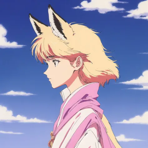<lora:retro3:1>, muted pastel colors, retro anime, 1990s anime, 1980s anime, brush strokes,
10s, androgynous, animal, animal on shoulder, cape, fox, japanese clothes, profile, upper body
