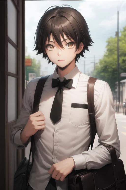 masterpiece, best quality, high quality, 1boy, solo, male focus, looking at viewer, upper body, <lora:isogai_yuuma:0.80>, isogai_yuuma, brown hair, brown eyes, school uniform,