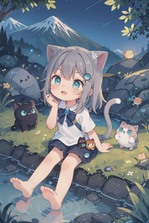 <lora:NachoNeko-UC-V1:1>,
nachoneko,outdoors,cat ears,cat tail,animal ears,stars,night,rivers,mountains,