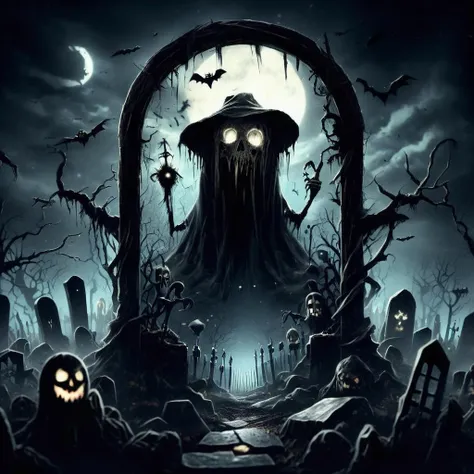((realistic,digital art)), (hyper detailed),donmcr33pyn1ghtm4r3xl Forgotten Cemetery, Nightmarish, Haunted Mirrors, Broomsticks, Cursed Torchlight, Creepy Doll Art, <lora:Creepy_Nightmare-000014XL:1>