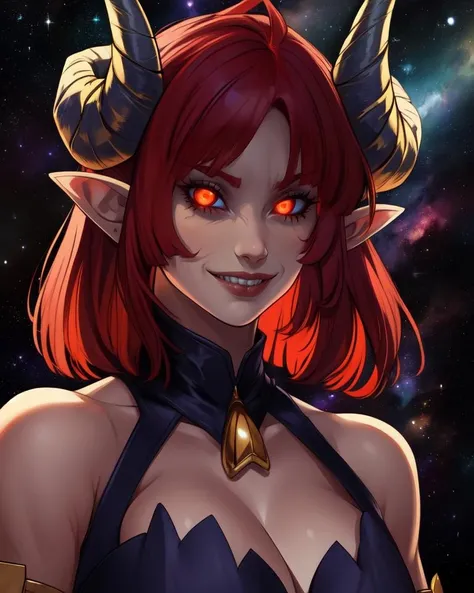 Vora, yellow eyes , long brown hair, braid, solo, upper body, looking at viewer,
VCArmor,horns,jewelry,small skirt, bare shoulders,gauntlets , cleavage,
night,
(insanely detailed, beautiful detailed face, masterpiece, beautiful detailed eyes, best quality) <lora:Vora:0.8>