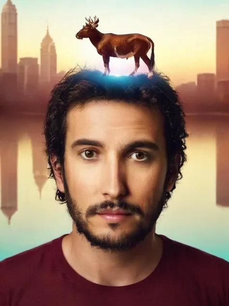 creative bio poster, human, animal, city, company, <lora:åæ:0.8>