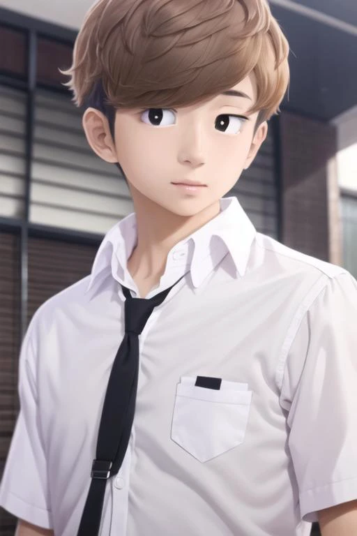 masterpiece, best quality, high quality, 1boy, solo, male focus, looking at viewer, upper body, <lora:haruya_nanjou:0.80>, haruya_nanjou, brown hair, two-tone hair, black hair, , school uniform
