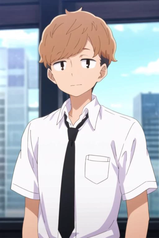 masterpiece, best quality, high quality, 1boy, solo, male focus, looking at viewer, upper body, <lora:haruya_nanjou:0.80>, haruya_nanjou, brown hair, two-tone hair, black hair, , formal, necktie, dress shirt
