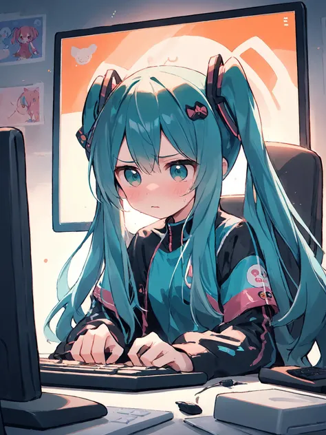 <lora:dagongrenx_xl:1>,(\da gong ren\)ï¼miku,computer,