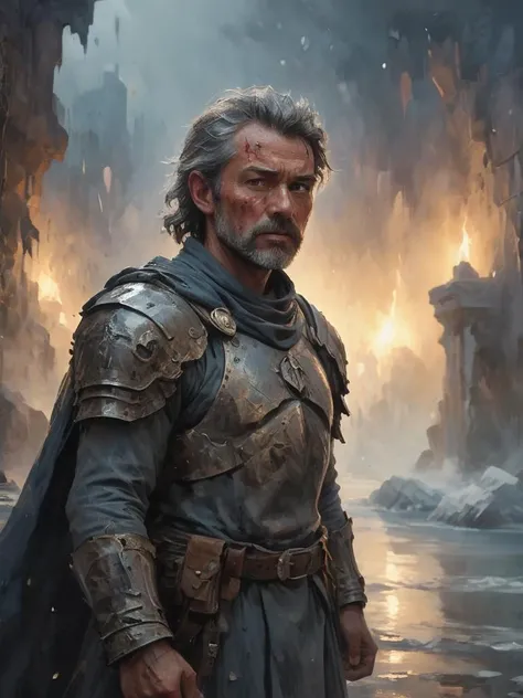 photorealism, bokeh, (misty god-rays:1.2), (dirt:1.2), intricate detail, (Suthin tones:1.3), man, (going:1.2), sweat, looking_at_viewer, eye-contact, sparks, cave, night,
(water:1.2), (reflections:1.2), full armor, ragged cloak, close-up, (helmet:0.5), (antique statues:1.2), gray beard, fire and ice, gray hair, sparks, (blood:1.2), (construction:1.2), <lora:B0ld01lp41nt:0.5>, <lora:guofengchahua_xl:0.7>, <lora:sk3ll3t0n3(Civit):0.5>,