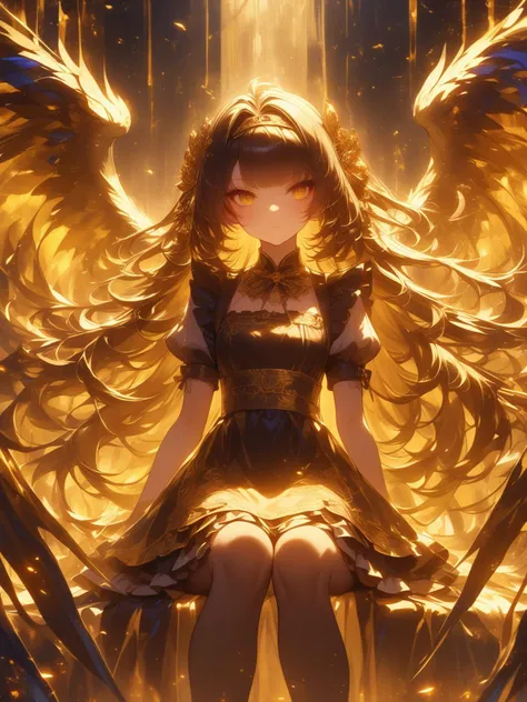 (\shen ming shao nv\),1girl,solo,long hair,wings,maid,sitting, <lora:shenmingshaonvXL>,
