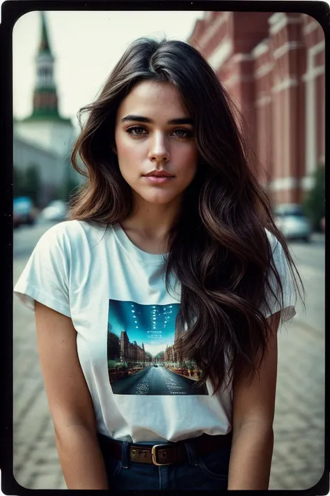 photo of (EP4dr14n4Ug4rt3:0.99), a woman, closeup portrait, perfect hair, posing, (vintage photo, t-shirt), (instagram post), 24mm, (tintype), (analog, film, film grain:1.3), ((in Moscow, daylight, gritty)), ((detailed eyes)), (seductive pose), (epicPhoto)