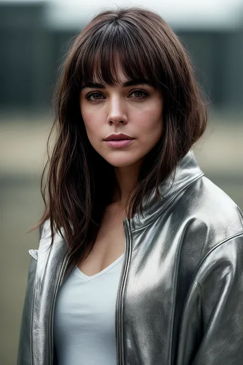 perfect cinematic shoot of a beautiful woman (EP4dr14n4Ug4rt3:.99), a woman standing at a (simple prison), perfect bangs, wearing sexy (Aluminum  coat :1.2), (people in background:1.1), (detailed background:1.1), (face focus), modelshoot style, (extremely detailed CG unity 8k wallpaper), professional majestic (photography by Aneta Bartos:1.1), 24mm, exposure blend, hdr, extremely intricate, High (Detail:1.1), dramatic, soft cinematic light, (looking at viewer), (detailed atmosphere), 8k, highly detailed, rich environment, 4k textures, soft cinematic light, elegant, ((((cinematic look)))), soothing tones, insane details, hyperdetailed,  ("Dreams into reality with SDKoh!":1.1), (epiCPhoto)