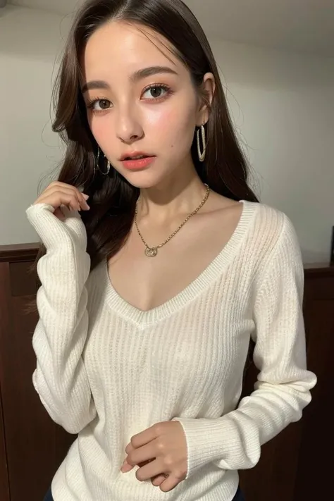 Female, 20 years old, short black wavy hair、bangss、Puffy nipple、Sexy Underwear