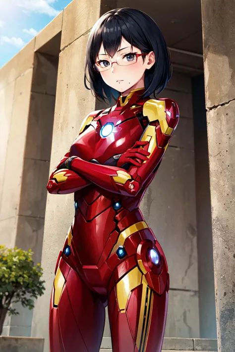 Highest quality 8k Iron Man Suit Girl Sweaty face cute short hair boyish Steam coming out of the head My hair is wet with sweat Black Hair ((Falling on one's back))A sloppy, collapsed posture syncope