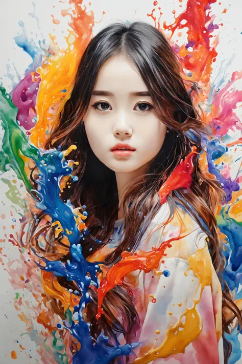 Colorful, multiple colors, intricate detail, splash screen, photorealistic, intricately detailed fluid gouache painting, calligraphy, acrylic, watercolor art,
Masterpiece, best quality, 1girl, <lora:kwFemale_Beta40-SDXL_v1:1>, asian