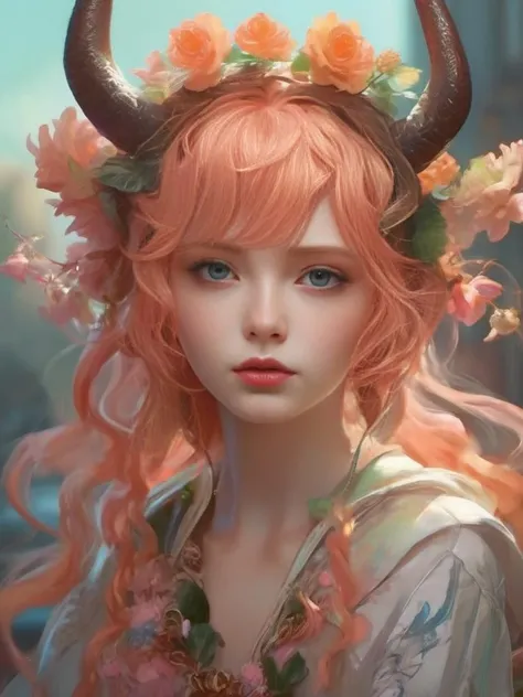 (8k), (best quality), (masterpiece:1.2), (realistic), (photorealistic:1.37), ultra-detailed, coral haired girl with horns , detailed digital anime art, loish and wlop, cute detailed digital art, adorable digital painting, digital anime art, elf girl, digital anime illustration, fanart best artstation, inspired by WLOP, artwork in the style of guweiz, hyperdetailed fantasy character, anime styled 3d, banged hair