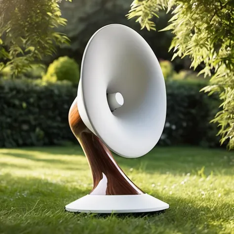 Luxury minimal modern horn speaker in the garden