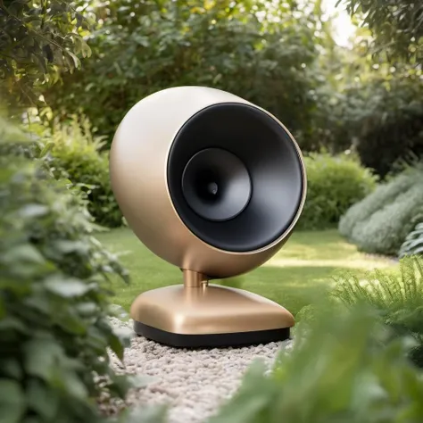 Luxury minimal modern horn speaker in the garden