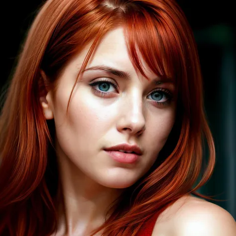 (RAW photo, photorealistic:1.3), 16mm, color graded, red headed woman, ultra realisitic, textured skin, remarkable detailed pupils, realistic dull skin noise, visible skin detail, skin fuzz, dry skin, film still,