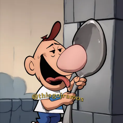 score_9, score_8_up, score_7_up, <lora:BillyPony:1>, <lora:ComicallyLargeSpoon_XLPD:1>, Billy, licking, holding ComicallyLargeSpoon