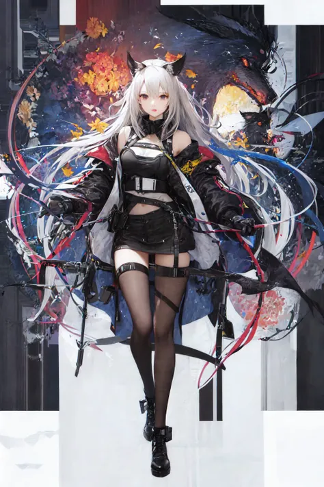 realistic, high resolution, 1 girl, white wavy hair, korean, heterochromic eyes, small moles under the eyes, loose white shirt, miniskirt, big breasts, long legs, tight abs, legs apart, sitting position, shoot from bottom to top,