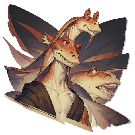 masterpiece, best quality, jar jar binks, Beautiful Art Style, 1girl, young woman, full body, Wizard, unique, [(white background:1.5)::5], head down,  <lora:style_arknightse2art-10:1> <lora:jarJarBinksGunganStar_v3:0.6>