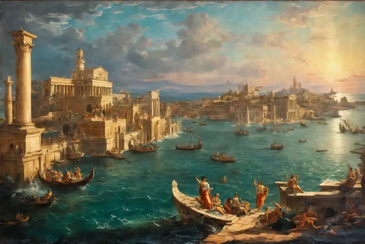 ((Masterpiece, best quality)),beautiful colors, sharp contrast,oil painting, vintage,crackled paint,
painting of the city of Atlantis
painted in renaissance style
<lora:edgRenaissanceXL:0.9>