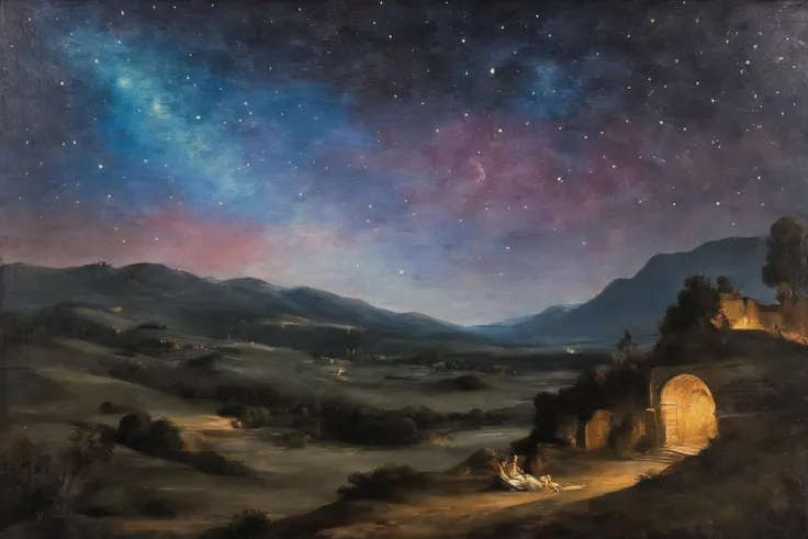 ((Masterpiece, best quality)),beautiful colors, sharp contrast,oil painting, vintage,crackled paint,
painting of the starry sky
painted in renaissance style
<lora:edgRenaissanceXL:0.9>
