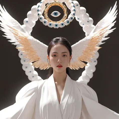 xxmixgirl, seraphins, mystical creature with hundreds of eyes and wings, with the shape of a giant ring, circular hoops around body, massive size, angelical lights <lora:Seraphins1.0-000038:0.8>