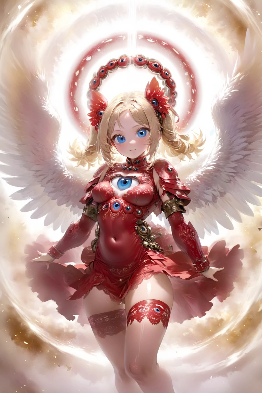 absurdres, (masterpiece:1.2), (best quality, highest quality), intricate detail, sharp focus, (anime style), aesthetic, extremely beautiful,
transparent color PVC clothing, transparent color vinyl clothing, prismatic, holographic, chromatic aberration,
<lora:edgWalkureXL:0.99>, (angel wings), wearing walkure, (dual wielding:1.3), (holding sword:1.5), from below, (full body:1.2), light particles, glowing light, bloom, ambient occlusion,
<lora:Seraphins XL v1.0:1>, seraphins, mystical creature, the shape of sphere sorrounded by layer of hoops full of eyes, angelical, a giant eyes in the center, hundreds of hoops around the body,
(mature female), seductive smile, blush, spoken heart, puffy nipples, large areolae, curvy, groin, huge breasts, girl on top, cowgirl position, happy sex, cameltoe, clitoris, pussy, vaginal, cum in pussy, pussy juice, cumdrip, (pubic tattoo:1.5), glowing tattoo, invisible penis, cum on legs, cum on legwear, (see-through), skindentation,
armpits, looking at viewer, symbol-shaped pupils, ejaculating while penetrated, ejaculation,
lace-trimmed armor, wearing (ripped pantyhose:1.2), wearing lace-trimmed skirt, high-waist skirt,
SimplePositiveXLv1