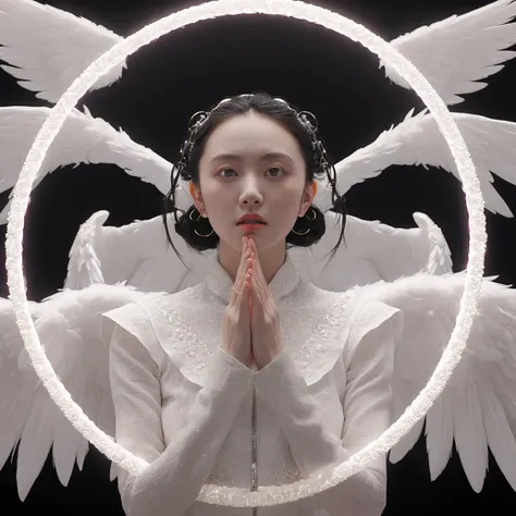 xxmixgirl, seraphins, mystical creature with hundreds of eyes and wings, with the shape of a giant ring, circular hoops around body, massive size, angelical lights <lora:Seraphins1.0-000038:0.8>
