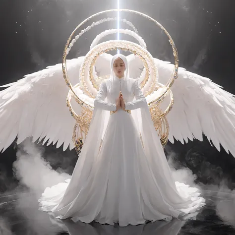 xxmixgirl, seraphins, mystical creature with hundreds of eyes and wings, with the shape of a giant ring, circular hoops around body, massive size, angelical lights <lora:Seraphins1.0-000038:0.8>