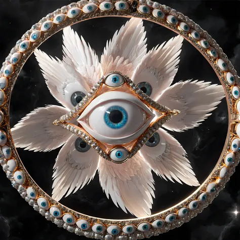seraphins, mystical creature with hundreds of eyes and wings, with the shape of a giant ring, circular hoops around body, massive size, angelical lights <lora:Seraphins1.0-000038:0.8>