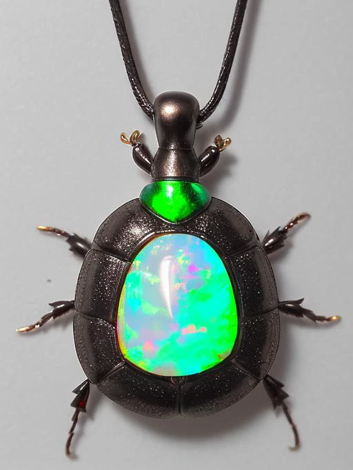 object, (Intricate magic pendant of Meionite Lightning Ridge opal Ruthenium), scarab beetle, shooting laser beams from gemstones, (masterpiece), realistic colorful photography, solo focus, professional photograph, <lora:Beetle:1>
