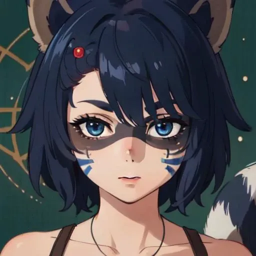 (masterpiece, best quality),  intricate details, 8k, artstation, wallpaper, official art, splash art, sharp focus,
1girl,  <lora:snuffy-10:0.8> snuffy, face paint, raccoon ears, raccoon