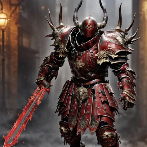 (masterpiece:1.2), (best quality,:1.2), 8k, HDR, ultra detailed, ((photorealistic)), professional light, cinematic lighting, ambient lighting,<lora:detail_slider_v4:1>, OverallDetail, a chaos warrior, wearing intricate red plate armor, SerCa, <lora:ServantsOfChaos-10:1>, epiCPhoto
