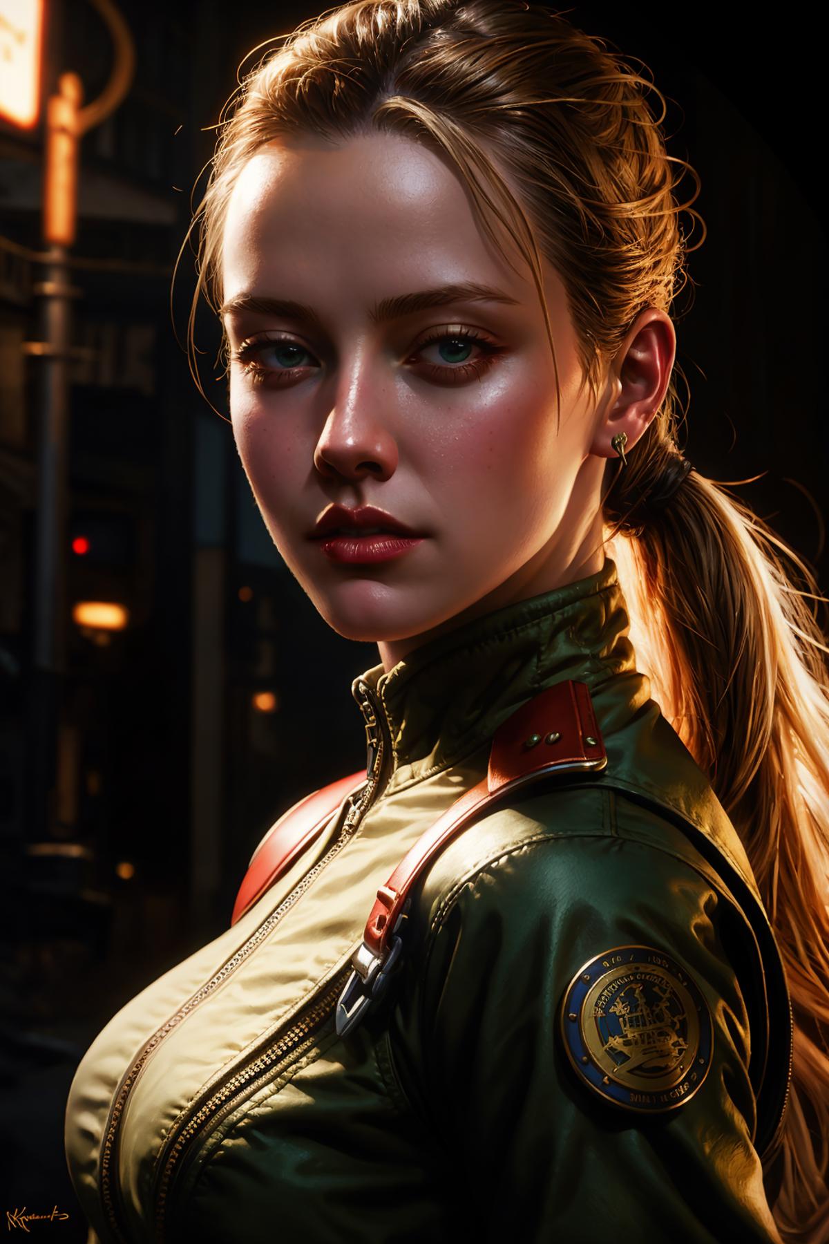 A close up of a woman with a green jacket and a red tie - SeaArt AI