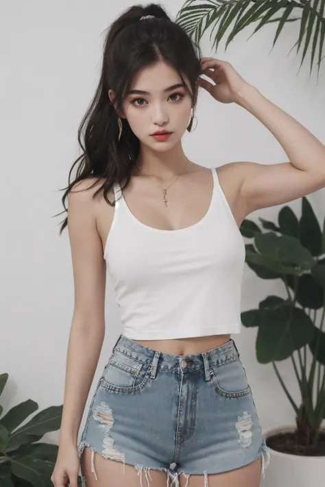 <lora:denim_shorts_v0.2:1>
1girl, high-waist shorts, cutoffs, tank top,, masterpiece, best quality, highly detailed, masterpiece, best quality,incredibly absurdres, 1girl,