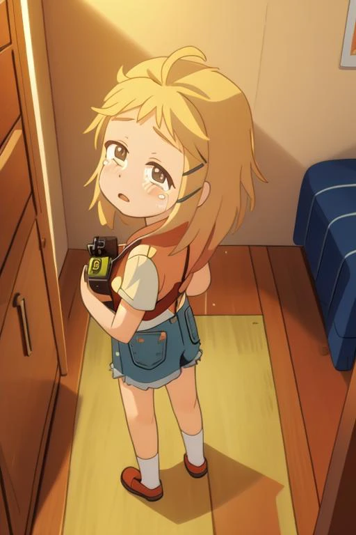 masterpiece, consistent background, indoors, <lora:Black_bullet tina sprout_v2:1> tina sprout, drone pov, dutch angle, from above, looking at viewer, crying, from behind
<lora:denim_shorts_v0.2:1> denim shorts