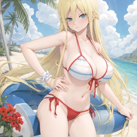 1girl, bikini, gradient eyes, ((cowboy shot)), shy, closed mouth, gesugao, tsundere,
<lora:Alice-000014:0.7>