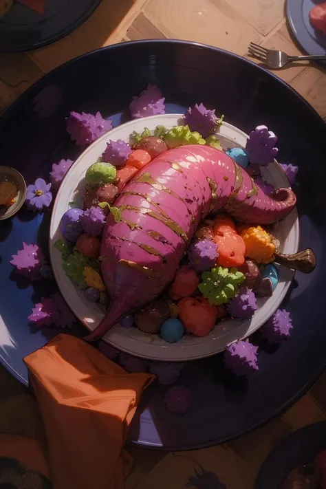 table, meat on flat dish, sarad,
food focus, from above
<lora:leco-monster_meat_v5-final:2.5>