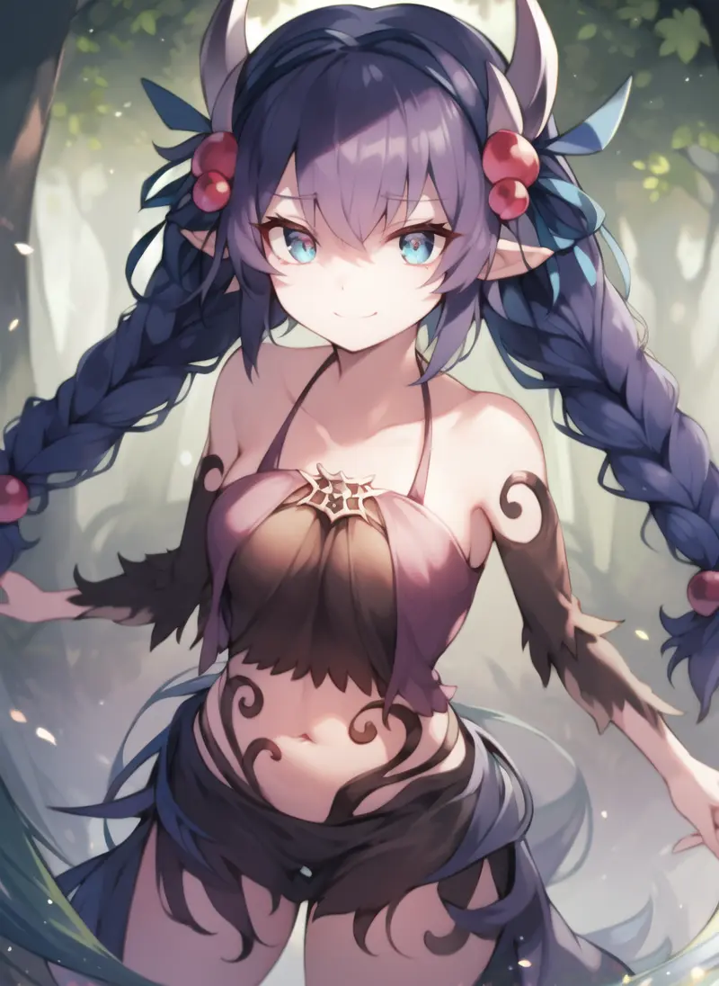 <lora:traptrixatrax:0.8>traptrixatrax,tattoo, Headband,braid, navel,fighting stance, (arms silk:1.4),evil smile,solo,  full body,forest background,masterpiece,solo,beautiful detailed eyes,finely detail,detailed face,vivid color,5 fingers,finely detailed,hyper detailed,detailed hand,8k,finely detailed beautiful eyes,high resolution illustration,best quality,