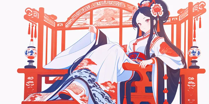 1girl,sitting,<lora:巾帼ä¸è®©é¡»ç:0.8>,chinese clothes,white background,, masterpiece, best quality,