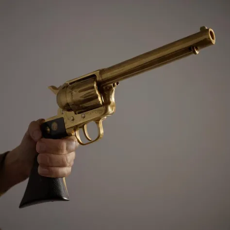 cinematic film still of <lora:Colt revolver handgun:0.8>
a person holding a perfect cosmetic golden gun in their hand,simple background,white background,holding,weapon,holding weapon,gun,no humans,holding gun,handgun,realistic,revolver,still life , gun, handgun, pistol, revolver, wild west, western, red dead redemption style, Colt Single Action revolver handgun, perfect hand grip
<lora:Perfect Hands:1>, shallow depth of field, vignette, highly detailed, high budget, bokeh, cinemascope, moody, epic, gorgeous, film grain, grainy