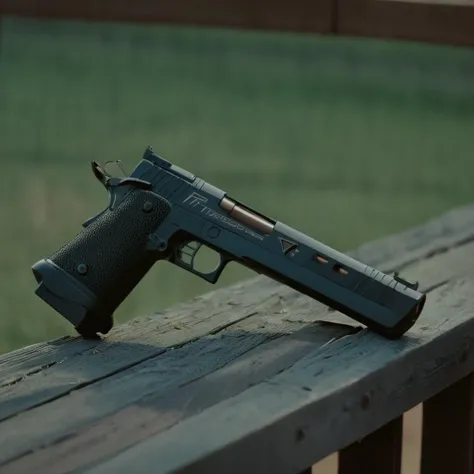 cinematic film still of <lora:STI 1911:1>
STI 1911 pistol hand gun weapon, a gun is sitting on a wooden fence,weapon,outdoors,signature,blurry,gun,no humans,depth of field,blurry background,handgun ,action film style, shallow depth of field, vignette, highly detailed, high budget, bokeh, cinemascope, moody, epic, gorgeous, film grain, grainy