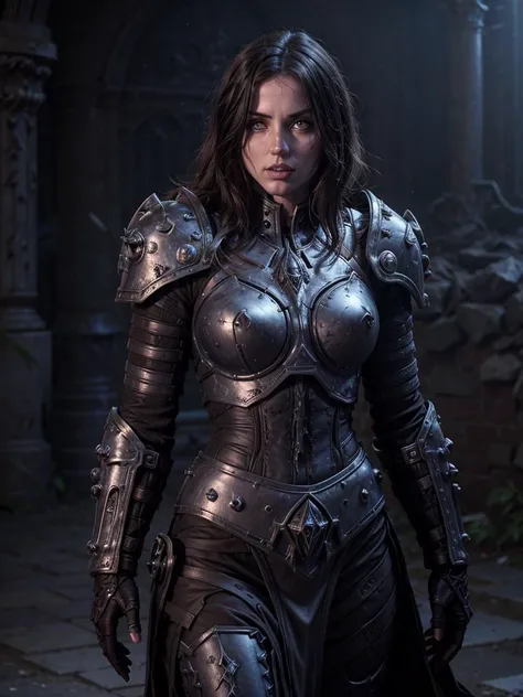 female death Knight staying in the middle of the ruined citadel, cinema warcraft shot, detailed face, <lora:AnaDeArmasv2:1> anadea69, heavy metal armor, <lora:sxz-death-knight:0.7> wowdk, <lora:add_detail:0.5>