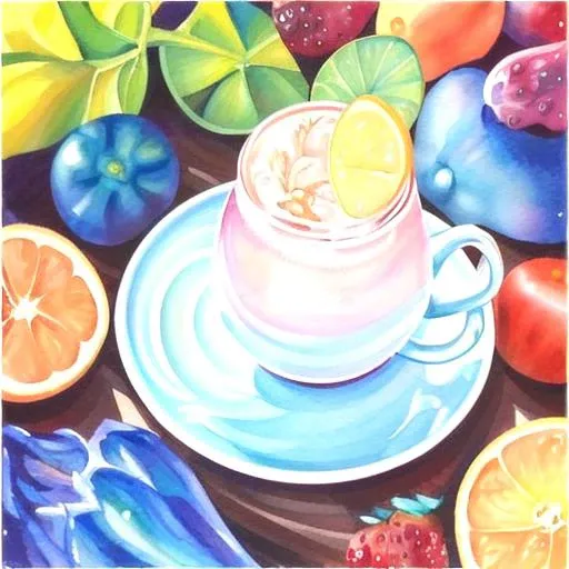 crl_fd6  style, masterpiece, best quality, extremely detailed, detailed background, detailed pastel colors, illustration. watercolor, paint splatter, from side, white coffee mug, multicolored background,