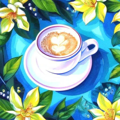 crl_fd6  style, masterpiece, best quality, extremely detailed, detailed background, detailed pastel colors, illustration. watercolor, paint splatter, from side, white coffee mug, multicolored background,