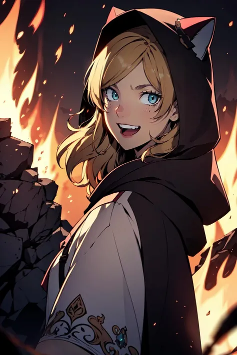 <lora:Euphemina:0.7>, Euphemina, neko, hood, solo, evil laugh, open mouth, shaded face, upper body, looking at viewer, fire background
(Masterpiece), best quality, (illustration), (ultra-detailed), hyper details, (delicate detailed), (intricate details), octane render, hdr, (hyperdetailed), (soft light), (glowing eyes), ambient occlusion, ambient light, raytraced reflections,(best illumination, an extremely delicate and beautiful), ((cinematic lighting)), (soft)
